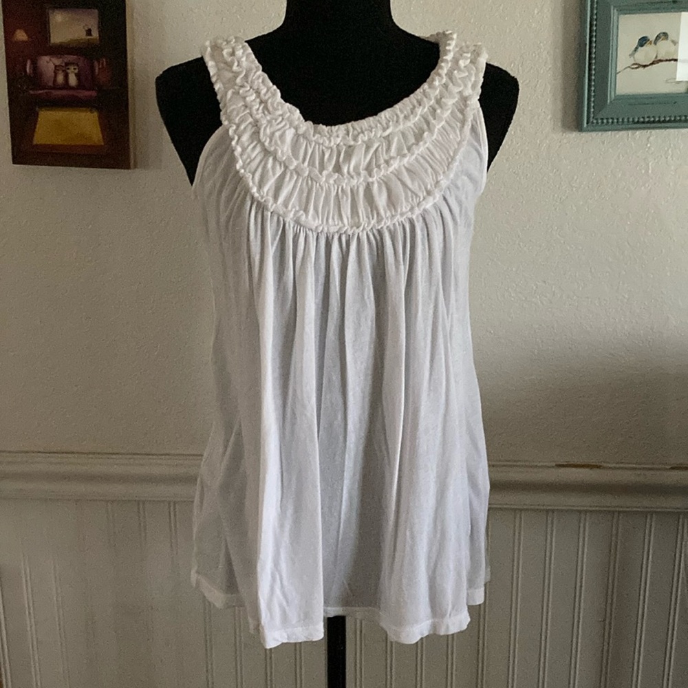 Anthropologie Ruffled Neckline Cotton Tank Top Sz XS